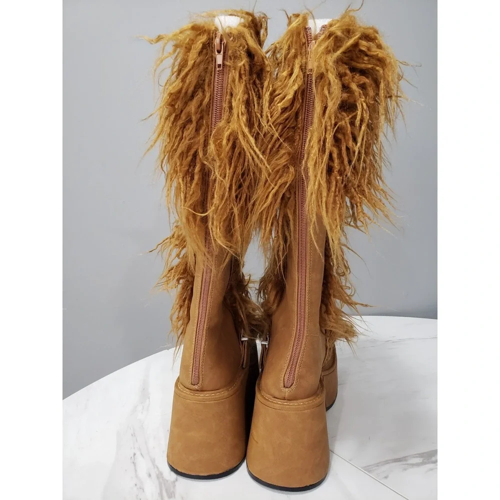 NEW SIZE 6 Dollskill Current Mood Kooky Monster Platform Boots Faux Fur Festival